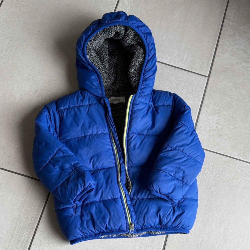 GYMBOREE 3T Blue Puffer Jacket with Neon Green Zipper